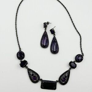 Victorian style necklace, earrings, dark colors, imitation Amethyst